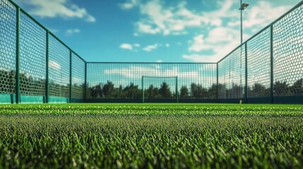 Cricket practice with six batting wickets grass pitch nets close up outdoor