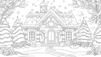 Obraz premium Winter House Coloring Page: Snow Fun!