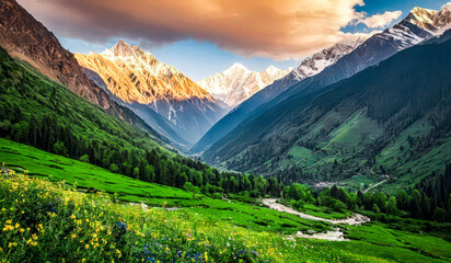 Fototapeta premium A Dreamy Landscape of Peaks and Streams