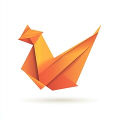 Orange origami bird, artistic design,  white background,  creative