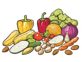 An inviting scene of a high-fiber snack, featuring fruits, vegetables