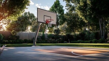 Basketball court with basketball hoop in the garden