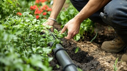 Gardener's Hand Tending a Garden Bed