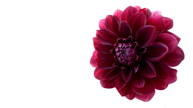 A deep burgundy dahlia flower against a transparent background.