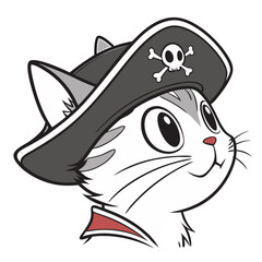 Cat head with a pirate hat vector art illustration.