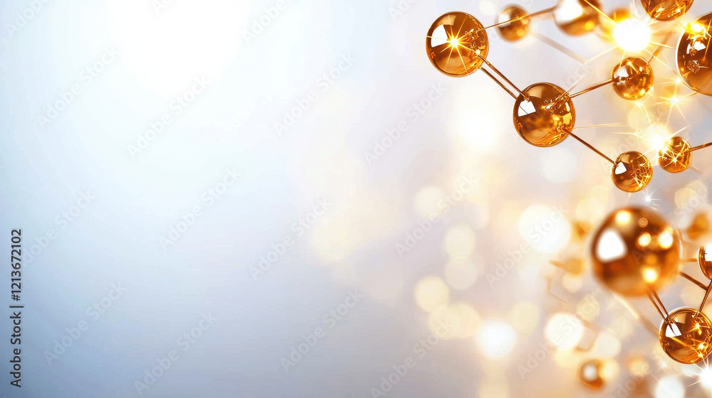 Poster Abstract golden molecular structure with bright bokeh effect