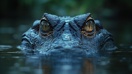 Obraz premium Close-up of Alligator Eyes Lurking Above Murky Water with Aquatic Textures and Colors