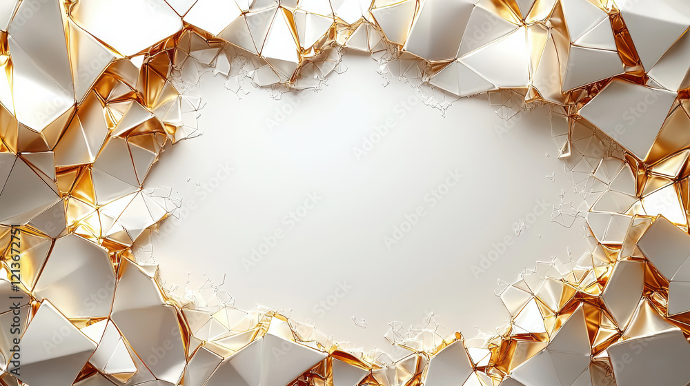 Poster stunning abstract background featuring mix of white and gold geometric shapes, creating dynamic frame effect. Perfect for modern design projects