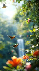Captivating hummingbirds in vibrant tropical forest nature scene lush environment close-up view wildlife exploration
