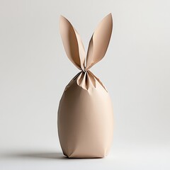 Obraz premium Easter Bunny Treat Bag: A charming kraft paper bag, shaped like an Easter egg and adorned with bunny ears, sits elegantly against a light backdrop, perfect for showcasing Easter treats or gifts.