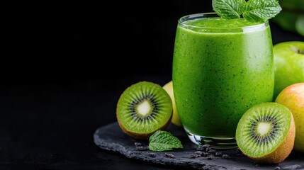 Green smoothie with kiwi and apple, healthy drink
