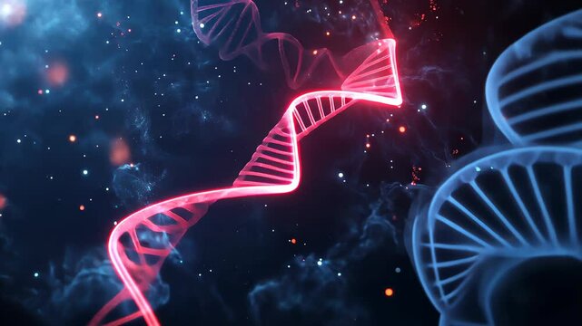 DNA double helix genetic material. Gene sequencing abstract design. Floating in space background, 
science, abstract, biology, biotechnology, molecular, health, genetic
