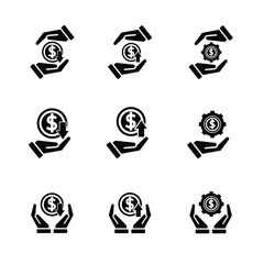 coin icon. money in hand. money management vector, business and finance icon, showing continuous movement. Solid design style