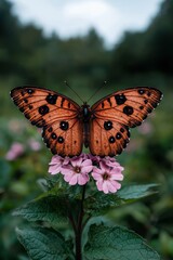 Obraz premium Orange butterfly on pink flowers