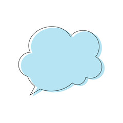 Blue bubble for speech, contour graphic illustration with a place for text, hand-drawn, vector. The cloud form dialog box. Element for message, communication, quotes, flat design
