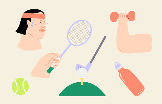 Workout set with badminton racket dumbbells and water tumbler	