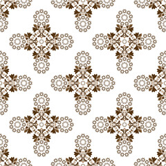 Brown and white background, classic traditional damask ornament, seamless pattern, vector illustration. Design for elaborate borders, tiles, ceramic pottery, and clothing.