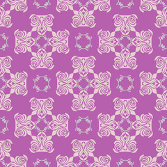 Damask vintage oriental vector classic cream and pink pattern. Seamless abstract background. Design for curtains, carpet, tiles, ceramic pottery, and clothing.