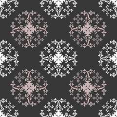 Black and white damask vintage seamless pattern. Abstract geometric style with a variety of geometric shapes. Design for tiles, wallpaper, ceramic pottery, and clothing.