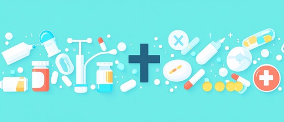 Fototapeta premium Medical tools and medications illustration.