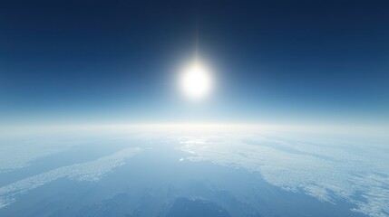 A wide-angle view of a perfectly clear blue sky, with the sun's rays subtly visible and no clouds to interrupt the smooth gradient.