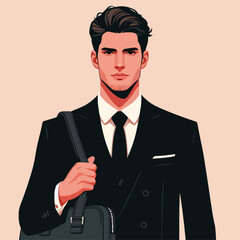 vector image of a handsome man wearing a black suit