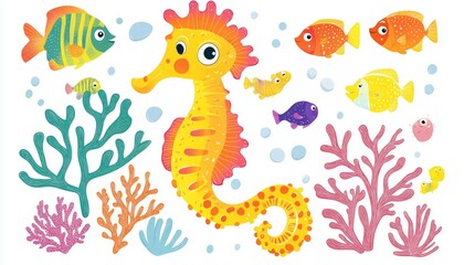 Ocean Seahorse with Colorful Fish