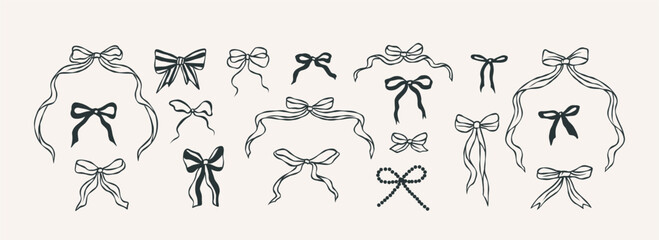 Hand drawn retro bows collection. Whimsical illustration