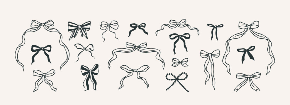 Hand drawn retro bows collection. Whimsical illustration