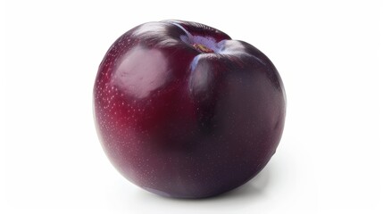 Obraz premium Fresh Plump Juicy Plum with Deep Purple Skin on White Background