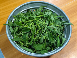 Cleaned water spinach. Delicious green vegetable.