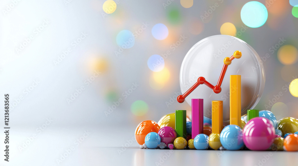 Aufkleber colorful 3d representation of data analysis with vibrant spheres and bar graphs, showcasing growth a