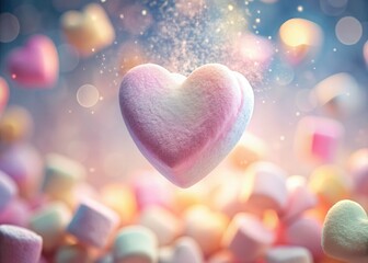 Fototapeta premium Floating Heart Marshmallows: Sugary Ethereal Macro Photography