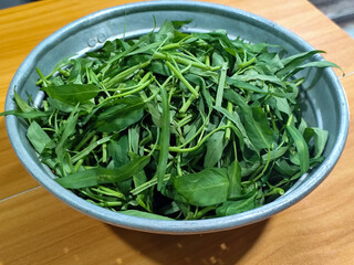 Cleaned water spinach. Delicious green vegetable.