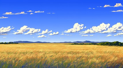 Obraz premium Golden Prairie Under a Summer Sky: A Serene Landscape