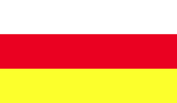 High detailed flag of North Ossetia. National North Ossetia flag. 3D illustration.