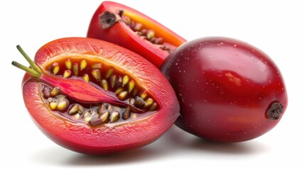 Ripe Juicy Tamarillo with Smooth Red Skin Displayed on White Background