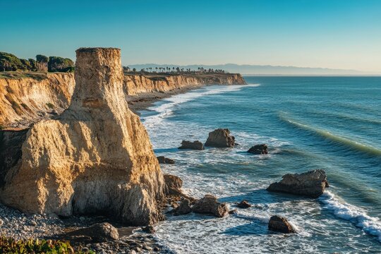 Beautiful coastal landscape with unique rock formations and clear ocean waters at sunset