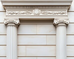 Fototapeta premium Grand stone arch framing the entrance to a luxury bank, with intricate engravings and marble detailing