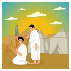 A Muslim shave or trim hair. A Ritual of the Hajj pilgrimage.