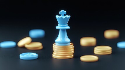Obraz premium Strategic chess play on gold coins board game scene indoor minimalist view focused concept