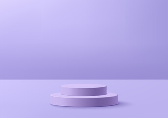 3d podium purple colours on background platform. stand show cosmetic product for display. Stage showcase on pedestal purple studio platform. 3d simplicity shapes vector render illustration