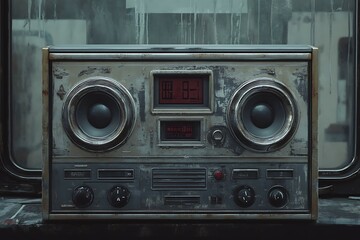 Obraz premium Close up of old and dirty radio control panel. Selective focus