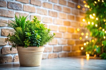 Long Exposure Photography: Green Plants in White Brick Wall Home Decor