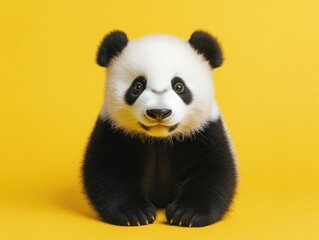 Black Panda Bear on Yellow Surface
