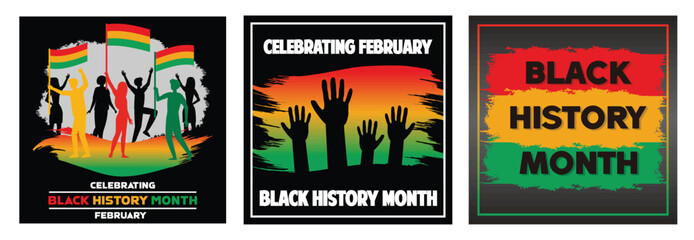 Fototapeta premium Celebrating Black History Month. Unity and Bright Gradient Background. Bold Colors and Vibrant Text Highlights. Set flat vector modern illustration