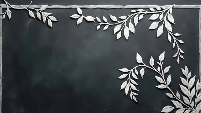 A chalkboard-style frame with hand-drawn white borders of leaves and vines, animated as if being sketched over a black textured background