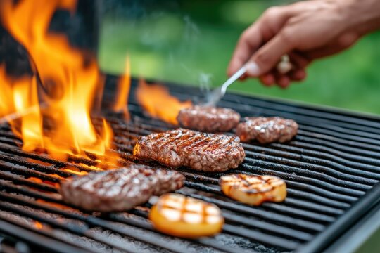 Grilling juicy burgers backyard bbq food photography summer gathering close-up culinary delight