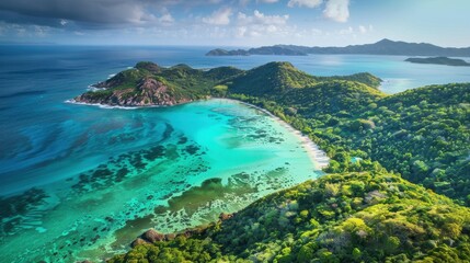 Breathtaking Aerial View of Tropical Island with Turquoise Waters