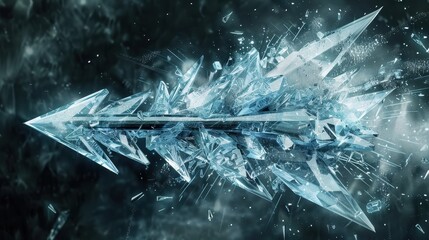 Stylized Arrow Created from Shattered Glass Pieces in Motion